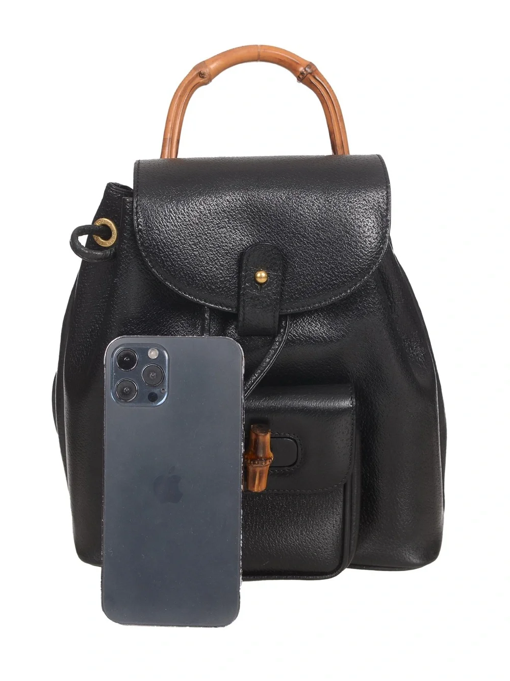 ♥️Gucci Black Leather Black Leather Backpack with Bamboo Handle♥️